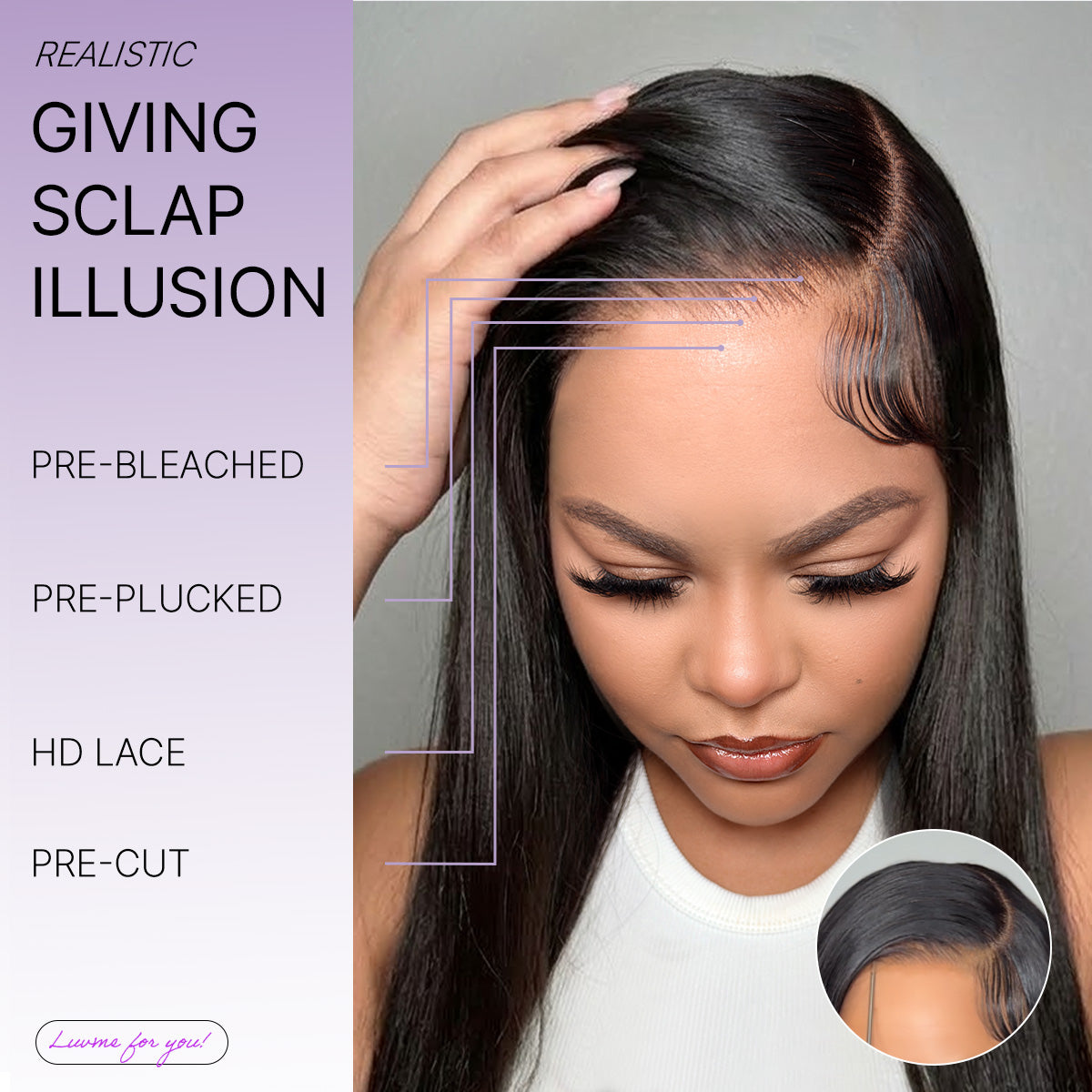 US Only | Luvme All-Day Comfort™ Wig 180% / 250% Density Bone Straight with Baby Hair PartingMax Glueless 7x6 Closure HD Lace Wig Pre-Cut Lace