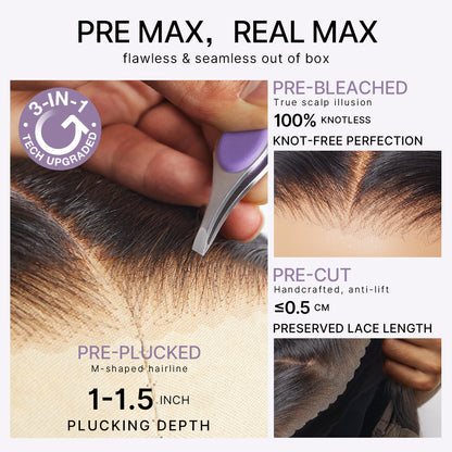 PreMax Wigs | Super Natural Hairline Silky Straight Glueless 13x4 Frontal Lace Wig Human Hair Pre-Cut Lace