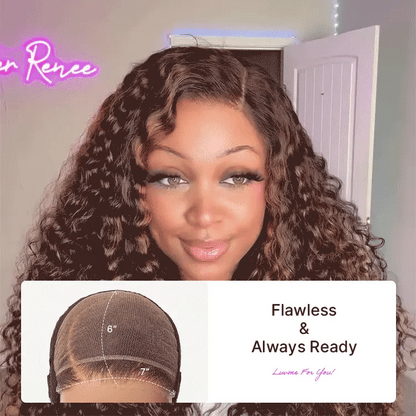 Luvme All-Day Comfort™ Wig PartingMax Brown Highlights Funmi Curly 7x6 Closure HD Lace Glueless Wig Pre Cut Lace