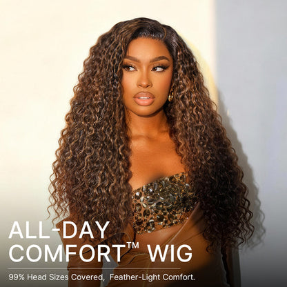 Luvme All-Day Comfort™ Wig PartingMax Brown Highlights Funmi Curly 7x6 Closure HD Lace Glueless Wig Pre Cut Lace