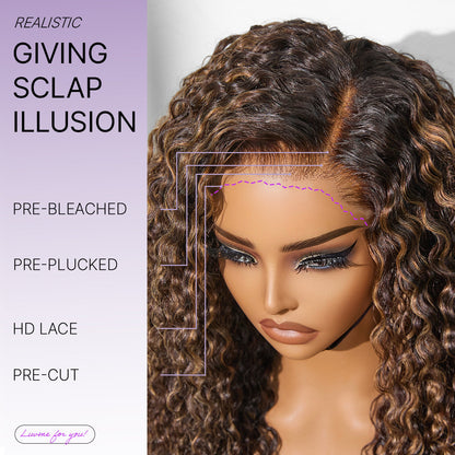 Luvme All-Day Comfort™ Wig PartingMax Brown Highlights Funmi Curly 7x6 Closure HD Lace Glueless Wig Pre Cut Lace