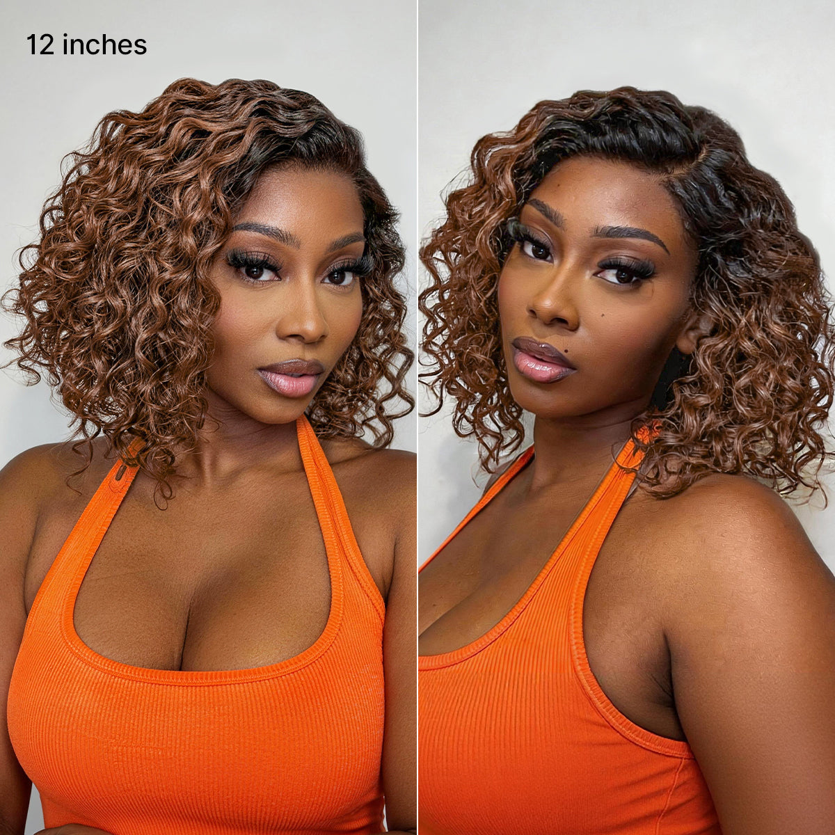 Ready to Go Blonde Highlight / Natural Black / Ombre Brown Water Wave Short Curly Bob Wig Glueless Minimalist HD Lace Wig Pre-Cut Lace