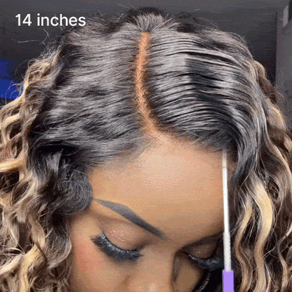Ready to Go Blonde Highlight / Natural Black / Ombre Brown Water Wave Short Curly Bob Wig Glueless Minimalist HD Lace Wig Pre-Cut Lace