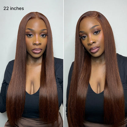 Rich Chocolate Brown Silky Straight 180% Density Glueless 13x4 Lace Frontal Wig Pre-Cut Lace