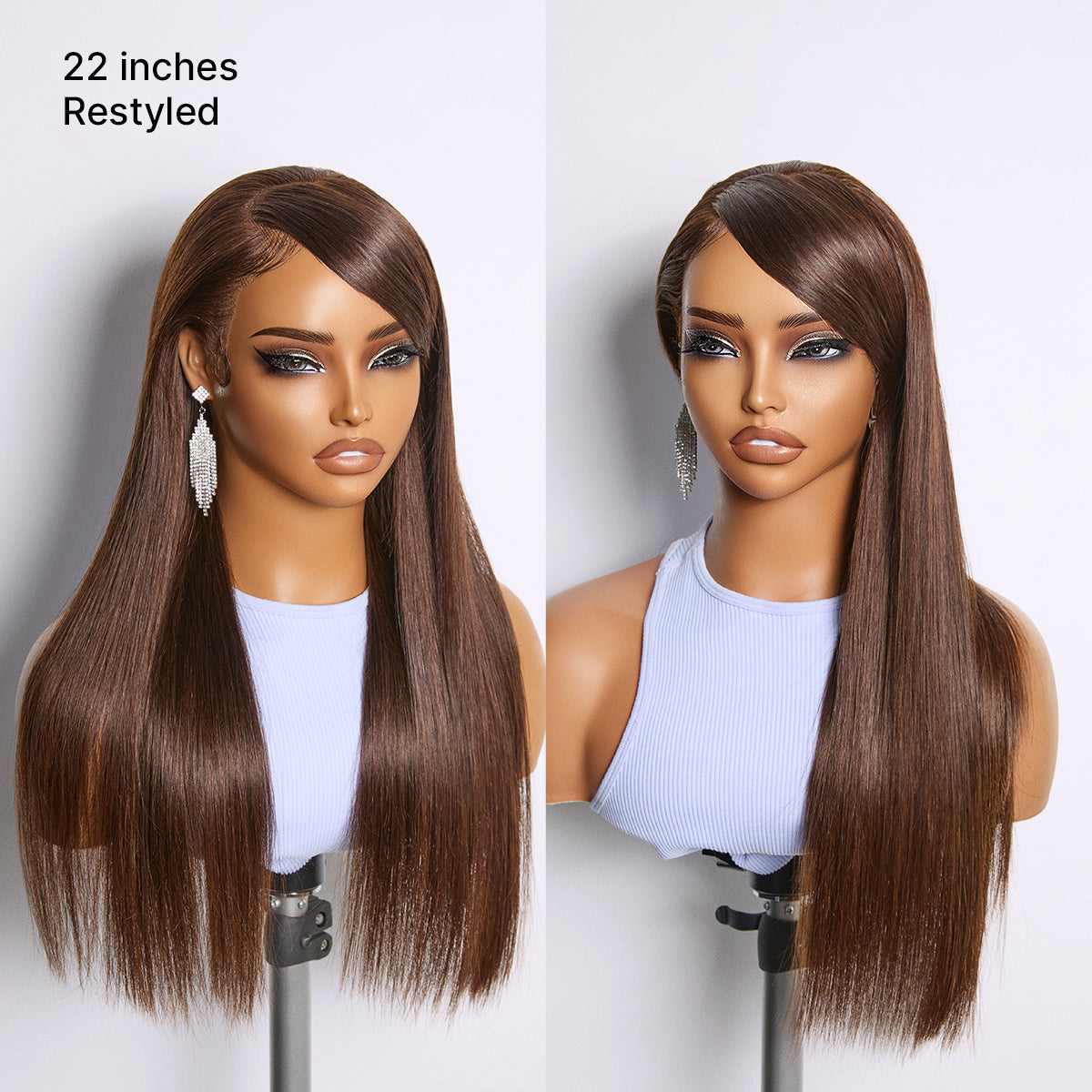 Rich Chocolate Brown Silky Straight 180% Density Glueless 13x4 Lace Frontal Wig Pre-Cut Lace