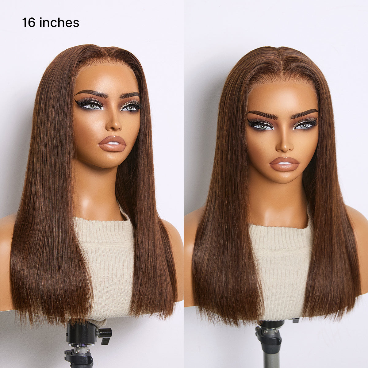Rich Chocolate Brown Silky Straight 180% Density Glueless 13x4 Lace Frontal Wig Pre-Cut Lace