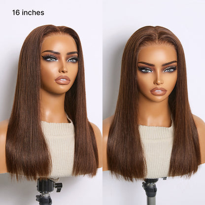 Rich Chocolate Brown Silky Straight 180% Density Glueless 13x4 Lace Frontal Wig Pre-Cut Lace
