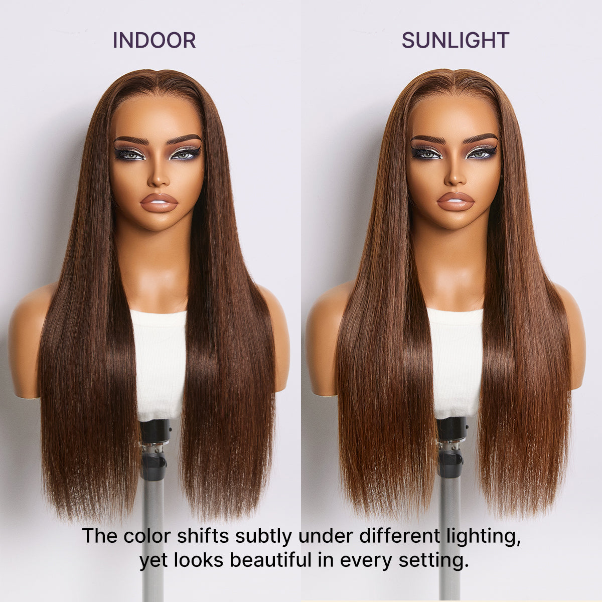 Rich Chocolate Brown Silky Straight 180% Density Glueless 13x4 Lace Frontal Wig Pre-Cut Lace