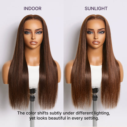Rich Chocolate Brown Silky Straight 180% Density Glueless 13x4 Lace Frontal Wig Pre-Cut Lace