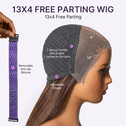 Rich Chocolate Brown Silky Straight 180% Density Glueless 13x4 Lace Frontal Wig Pre-Cut Lace