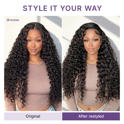PreMax 180% / 250% Density Water Wave Glueless Flexi-Fit Drawstring 13x4 Frontal Lace Fluffy Curly Wig Pre-Cut Lace