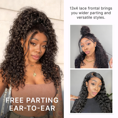 PreMax 180% / 250% Density Water Wave Glueless Flexi-Fit Drawstring 13x4 Frontal Lace Fluffy Curly Wig Pre-Cut Lace