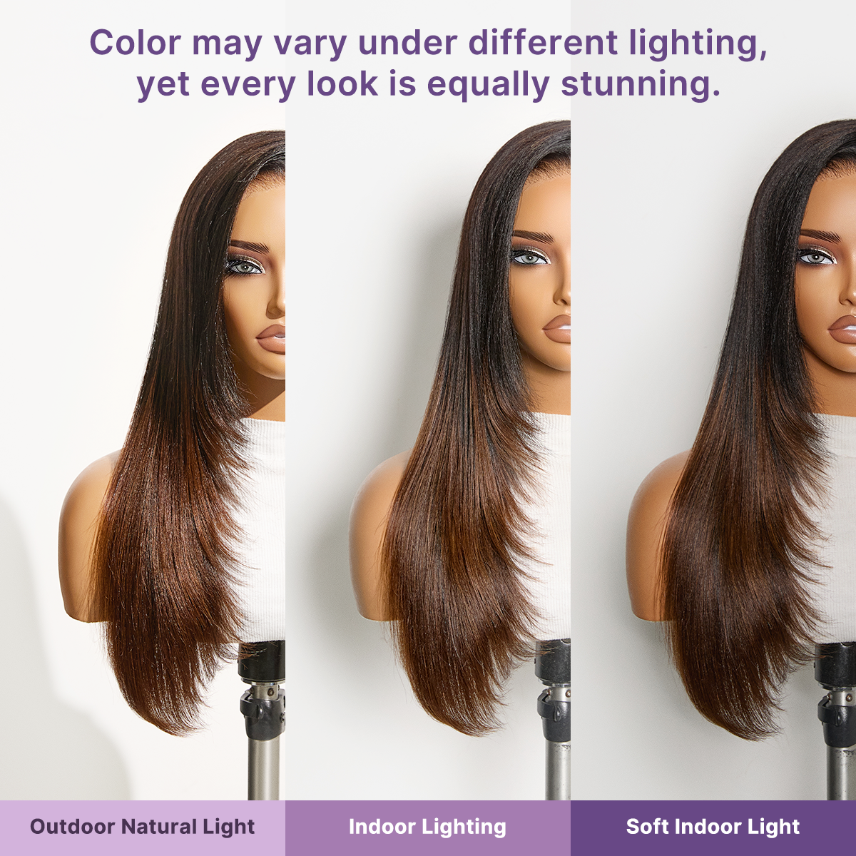 Luvme All-Day Comfort™ Wig 180% Density Ombre Brown Butterfly Cut Layered Light Yaki Straight Glueless 7x6 Closure HD Lace Human Hair Wig Pre-Cut Lace