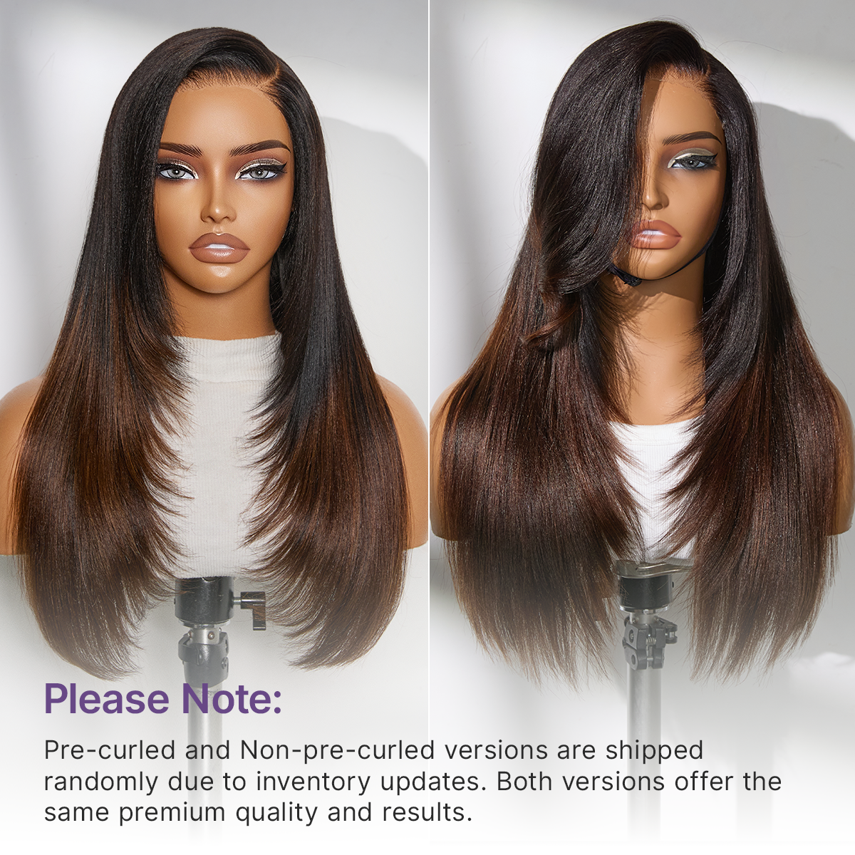 Luvme All-Day Comfort™ Wig 180% Density Ombre Brown Butterfly Cut Layered Light Yaki Straight Glueless 7x6 Closure HD Lace Human Hair Wig Pre-Cut Lace