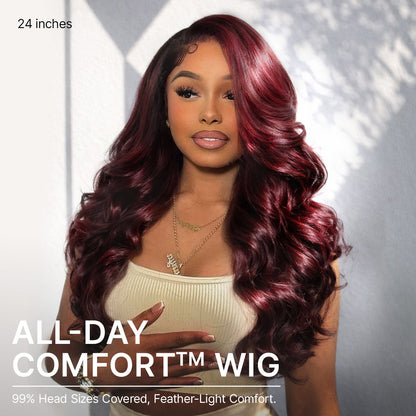 Luvme All-Day Comfort Wig 180% Density Rich Dark Plum Loose Body Wave PartingMax Glueless 7x6 Closure HD Lace Wig Pre-Cut Lace