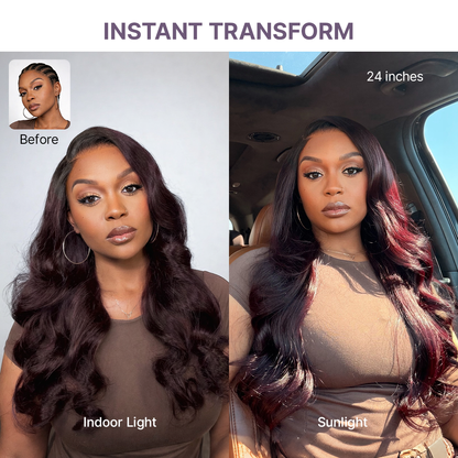 Luvme All-Day Comfort Wig 180% Density Rich Dark Plum Loose Body Wave PartingMax Glueless 7x6 Closure HD Lace Wig Pre-Cut Lace