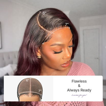 Luvme All-Day Comfort Wig 180% Density Rich Dark Plum Loose Body Wave PartingMax Glueless 7x6 Closure HD Lace Wig Pre-Cut Lace
