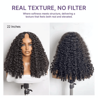 True Scalp V Part 180% Density Burmese Curly Finger Coil Ends Glueless Human Hair Wig with Flexi-Fit Drawstring