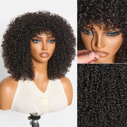 Throw On & Go 200% Density Natural Black Afro Curly No Lace Glueless Short Wig