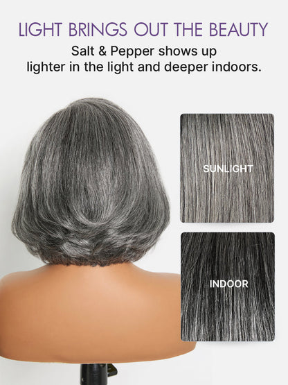 Boss Vibe Salt & Pepper Layered Bob Glueless Pre-Cut Minimalist  HD Lace Grey Wig
