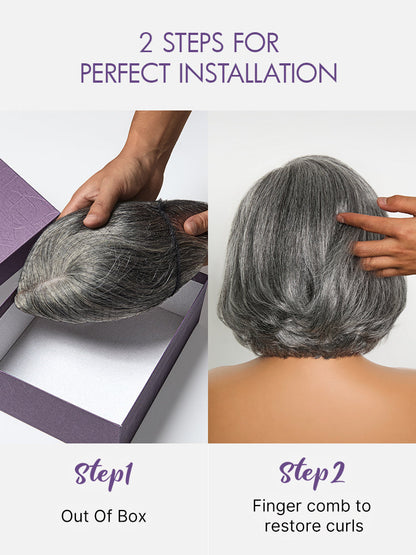 Boss Vibe Salt & Pepper Layered Bob Glueless Pre-Cut Minimalist  HD Lace Grey Wig