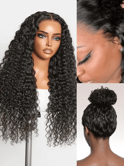 PreMax 180% Density Water Wave Glueless Flexi-Fit Drawstring 13x4 Frontal Lace Fluffy Curly Pre-Cut Lace Wig, 360-Like Design Allows Ponytail & Updo