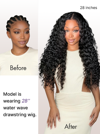 PreMax 180% Density Water Wave Glueless Flexi-Fit Drawstring 13x4 Frontal Lace Fluffy Curly Pre-Cut Lace Wig, 360-Like Design Allows Ponytail & Updo