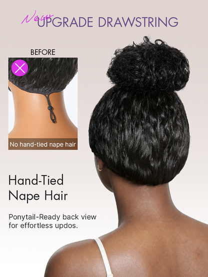 PreMax 180% Density Water Wave Glueless Flexi-Fit Drawstring 13x4 Frontal Lace Fluffy Curly Pre-Cut Lace Wig, 360-Like Design Allows Ponytail & Updo