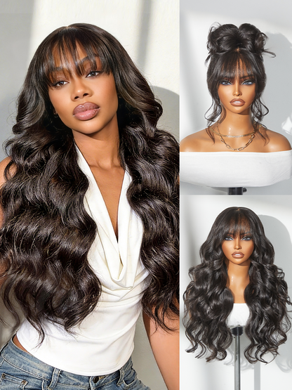 Luvme All-Day Comfort™ Wig 180% Density Loose Body Wave Glueless 7x6 Closure HD Lace Human Hair Wig with Bangs Pre-Cut Lace