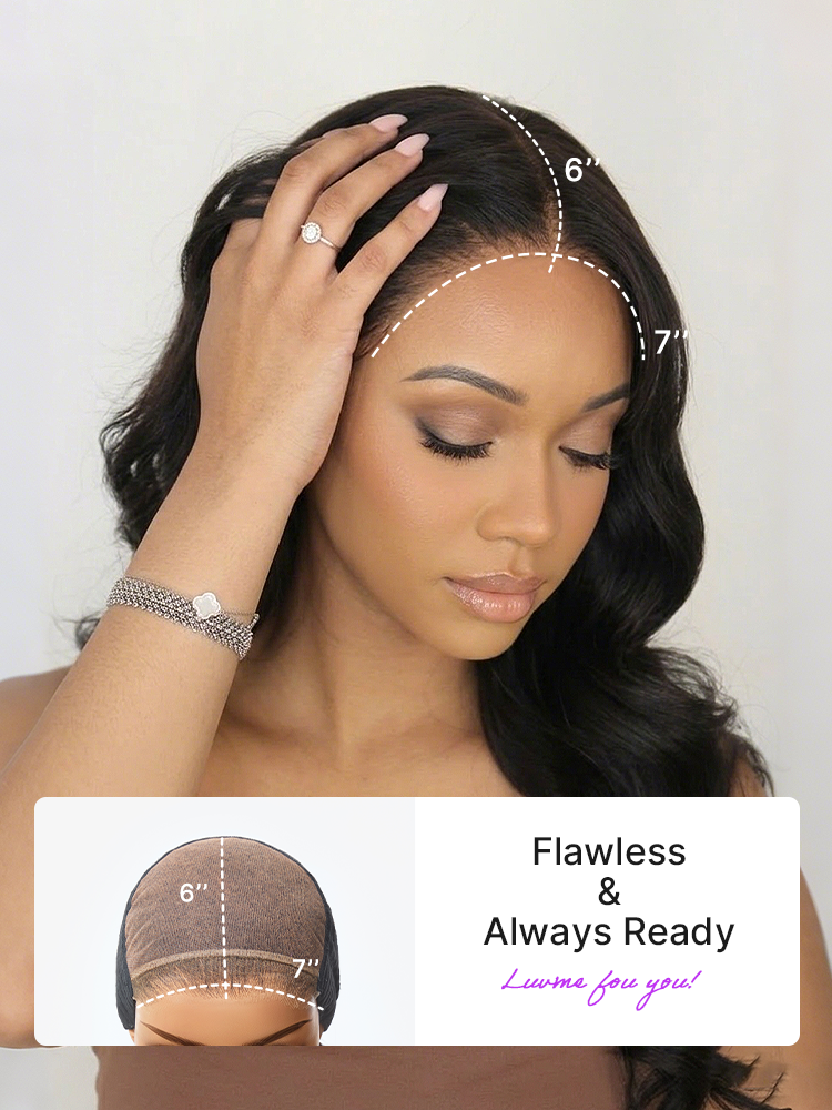 Luvme All-Day Comfort™ Wig 180% Density Loose Body Wave Glueless 7x6 Closure HD Lace Human Hair Wig with Bangs Pre-Cut Lace