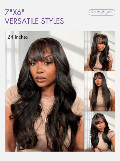 Luvme All-Day Comfort™ Wig 180% Density Loose Body Wave Glueless 7x6 Closure HD Lace Human Hair Wig with Bangs Pre-Cut Lace