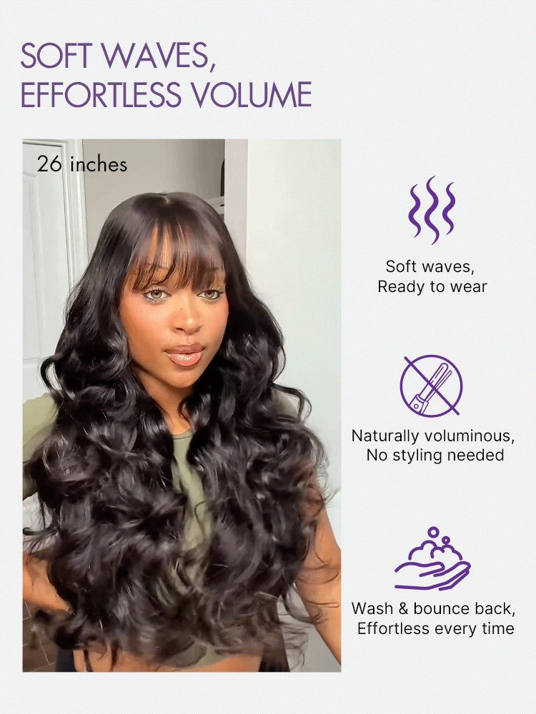 Luvme All-Day Comfort™ Wig 180% Density Loose Body Wave Glueless 7x6 Closure HD Lace Human Hair Wig with Bangs Pre-Cut Lace