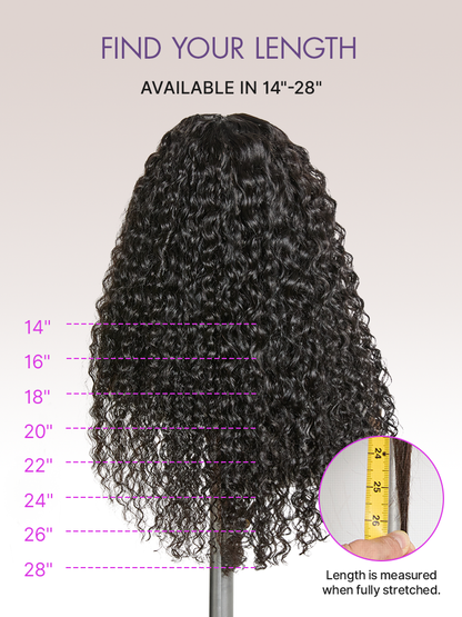 PreMax 180% Density Water Wave Glueless Flexi-Fit Drawstring 13x4 Frontal Lace Fluffy Curly Pre-Cut Lace Wig, 360-Like Design Allows Ponytail & Updo