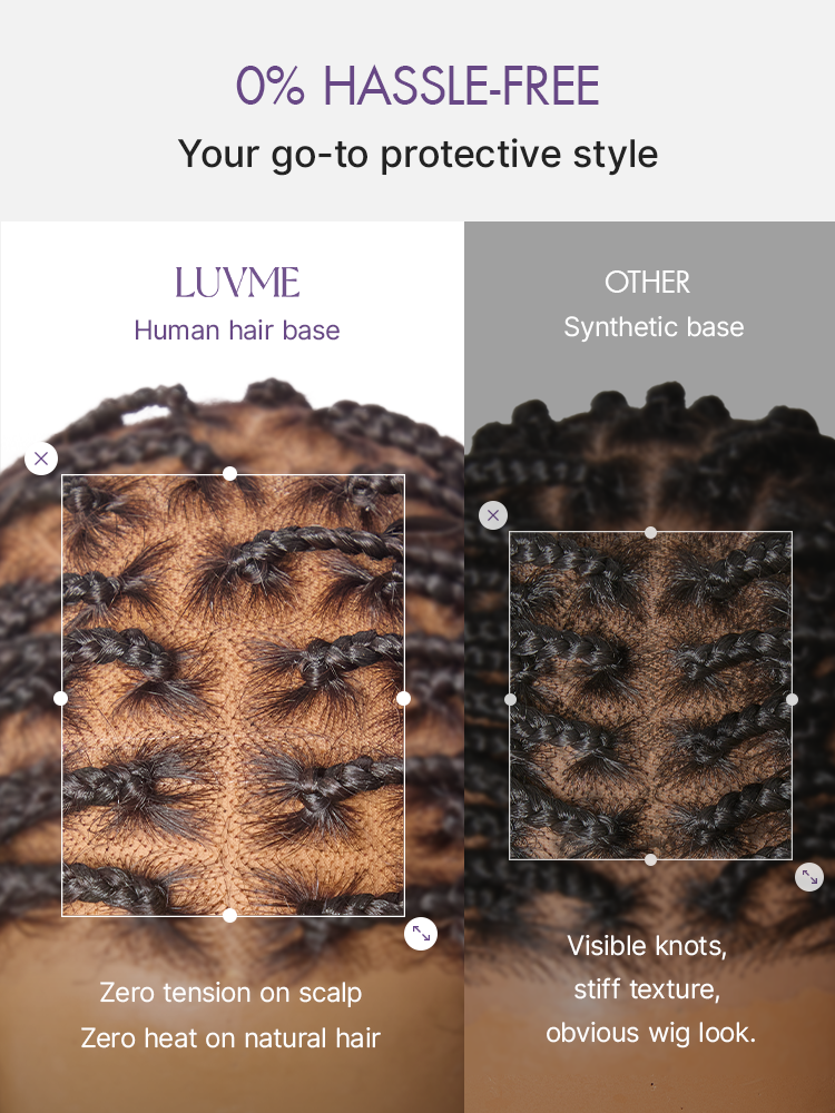 OwnScalp™ French Curl Knotless Boho Braids HD Full Lace Long Wig Flexi Fit Invisi Drawstring Cap - US Only