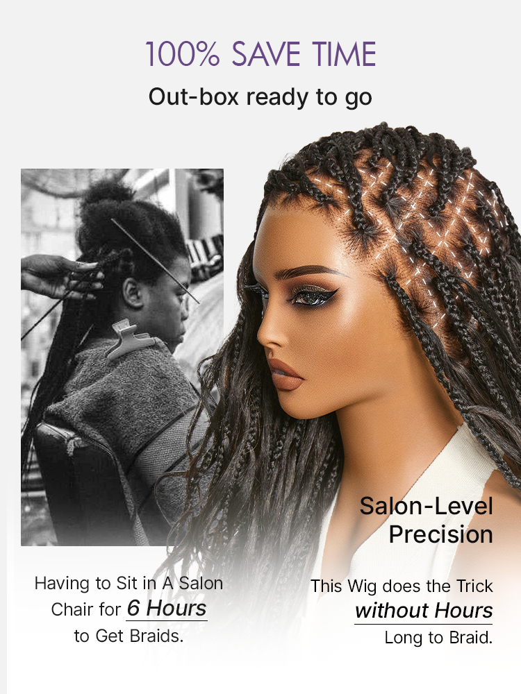 OwnScalp™ French Curl Knotless Boho Braids HD Full Lace Long Wig Flexi Fit Invisi Drawstring Cap - US Only