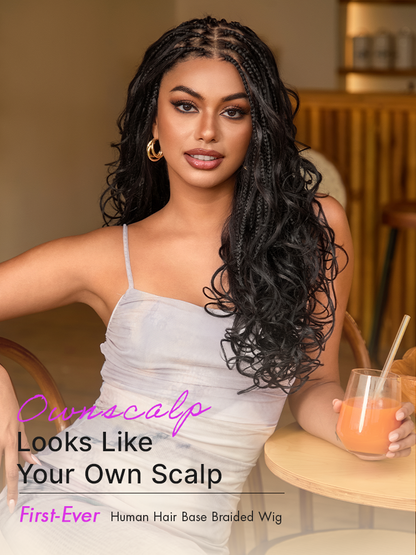 OwnScalp™ French Curl Knotless Boho Braids HD Full Lace Long Wig Flexi Fit Invisi Drawstring Cap - US Only
