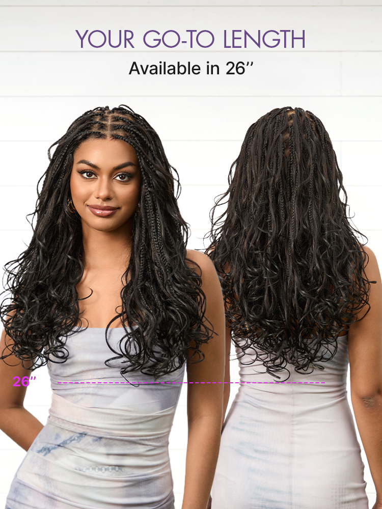 OwnScalp™ French Curl Knotless Boho Braids HD Full Lace Long Wig Flexi Fit Invisi Drawstring Cap - US Only
