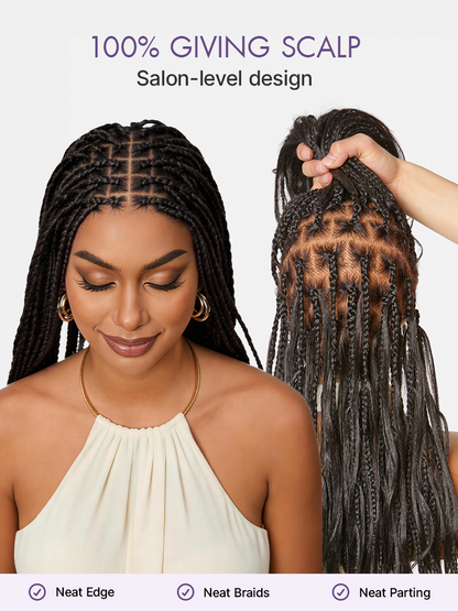 OwnScalp™ French Curl Knotless Boho Braids HD Full Lace Long Wig Flexi Fit Invisi Drawstring Cap - US Only