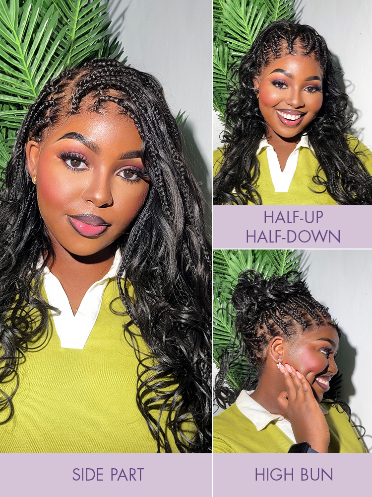 OwnScalp™ French Curl Knotless Boho Braids HD Full Lace Long Wig Flexi Fit Invisi Drawstring Cap - US Only
