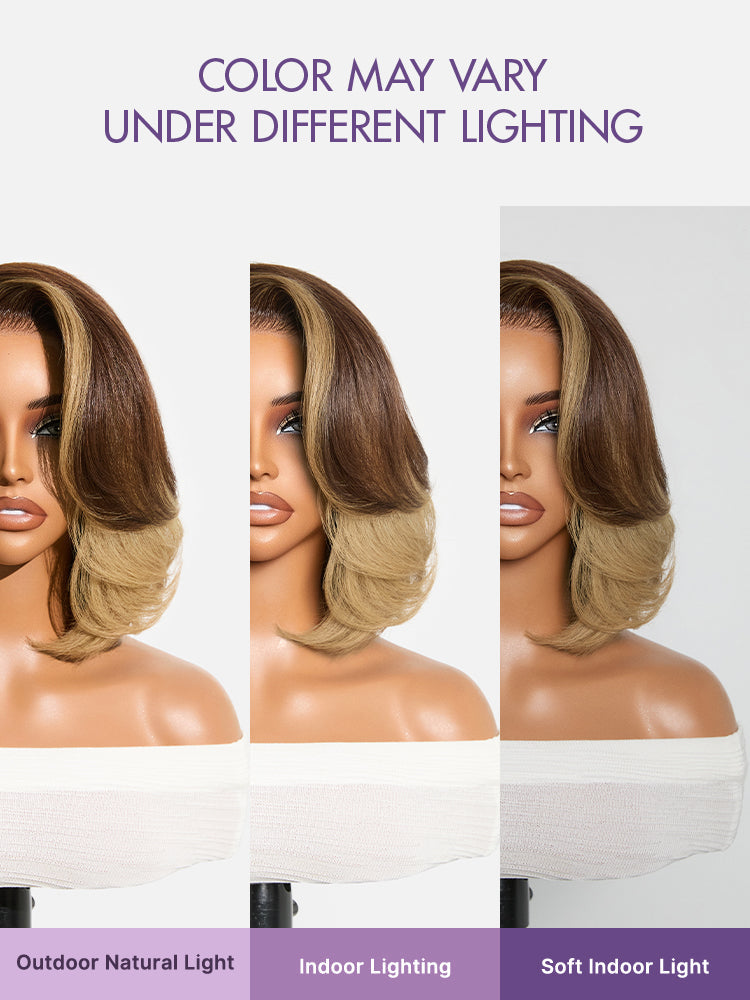 Honey Blonde Face-Framing Highlights Blow Out Layered Cut Glueless 5x5 Closure Lace Bob Wig Pre-cut Lace