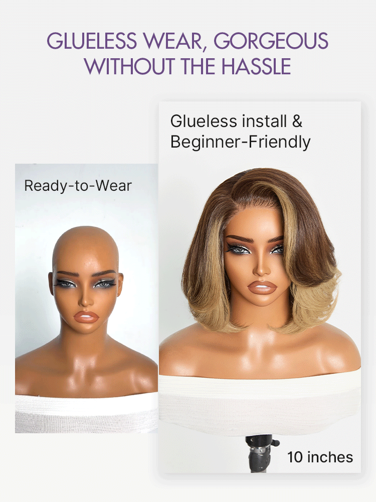 Honey Blonde Face-Framing Highlights Blow Out Layered Cut Glueless 5x5 Closure Lace Bob Wig Pre-cut Lace