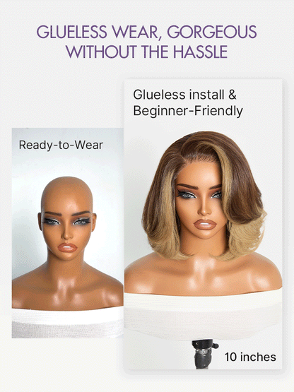 Honey Blonde Face-Framing Highlights Blow Out Layered Cut Glueless 5x5 Closure Lace Bob Wig Pre-cut Lace