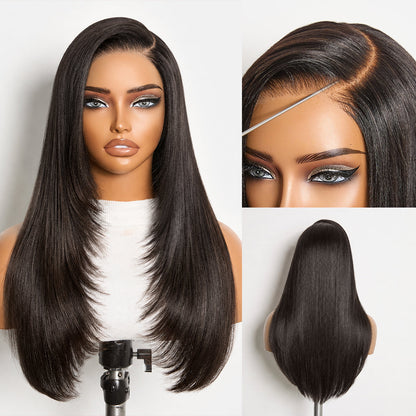Luvme All-Day Comfort™ Wig 180% Density Butterfly Cut Layered Light Yaki Straight Glueless 7x6 Closure HD Lace Human Hair Wig Pre-Cut Lace