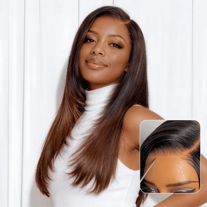 Luvme All-Day Comfort™ Wig 180% Density Ombre Brown Butterfly Cut Layered Light Yaki Straight Glueless 7x6 Closure HD Lace Human Hair Wig Pre-Cut Lace