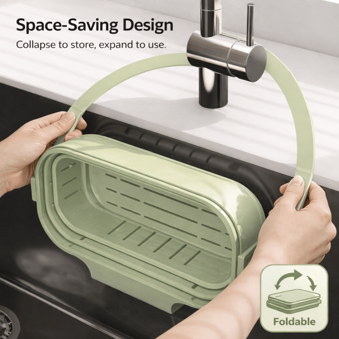2-in-1 Foldable Sink Colander - Anti-Clog Filter & Organizer