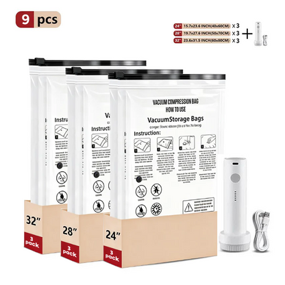 Cordless Travel Vacuum Storage Compression Bag Set
