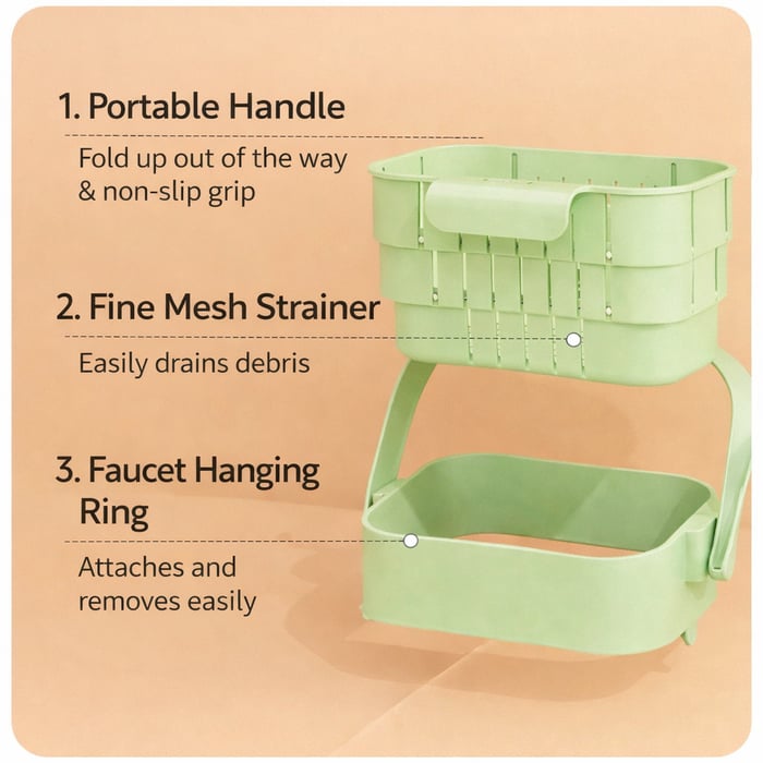 2-in-1 Foldable Sink Colander - Anti-Clog Filter & Organizer