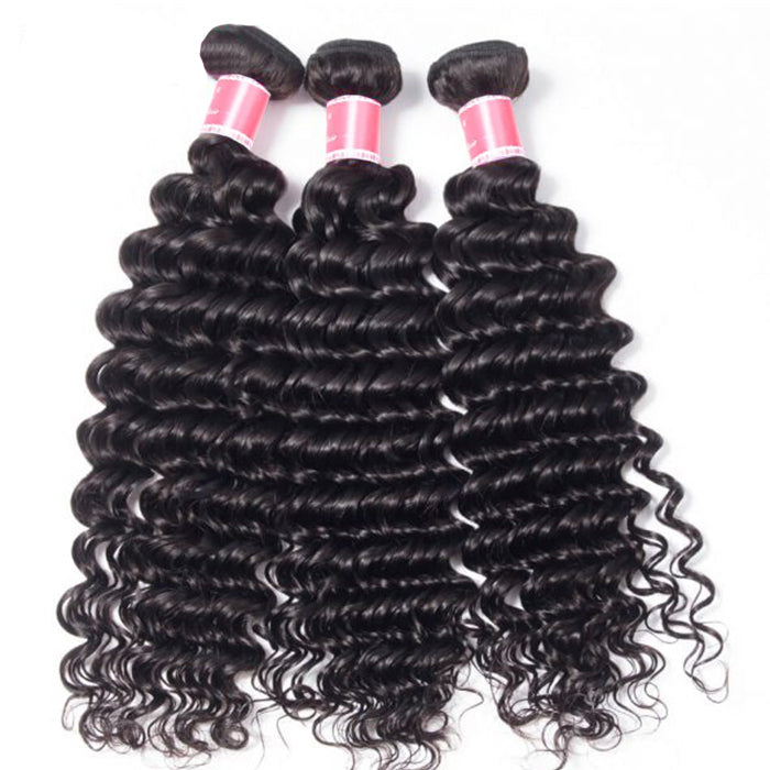 Peruvian Deep Wave 4 Bundles With 13x4 Lace Frontal 10A Virgin Human Hair Bundles With Frontal Deal