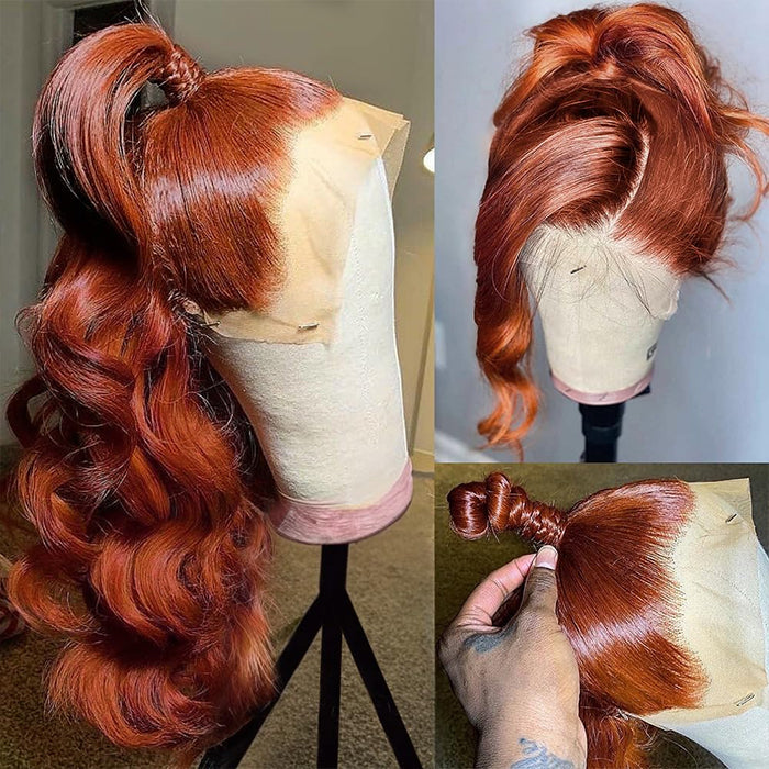 Reddish Brown Human Hair Body Wave Wigs 13X6 360 HD Lace Front Wigs Pre-Plucked Hairline