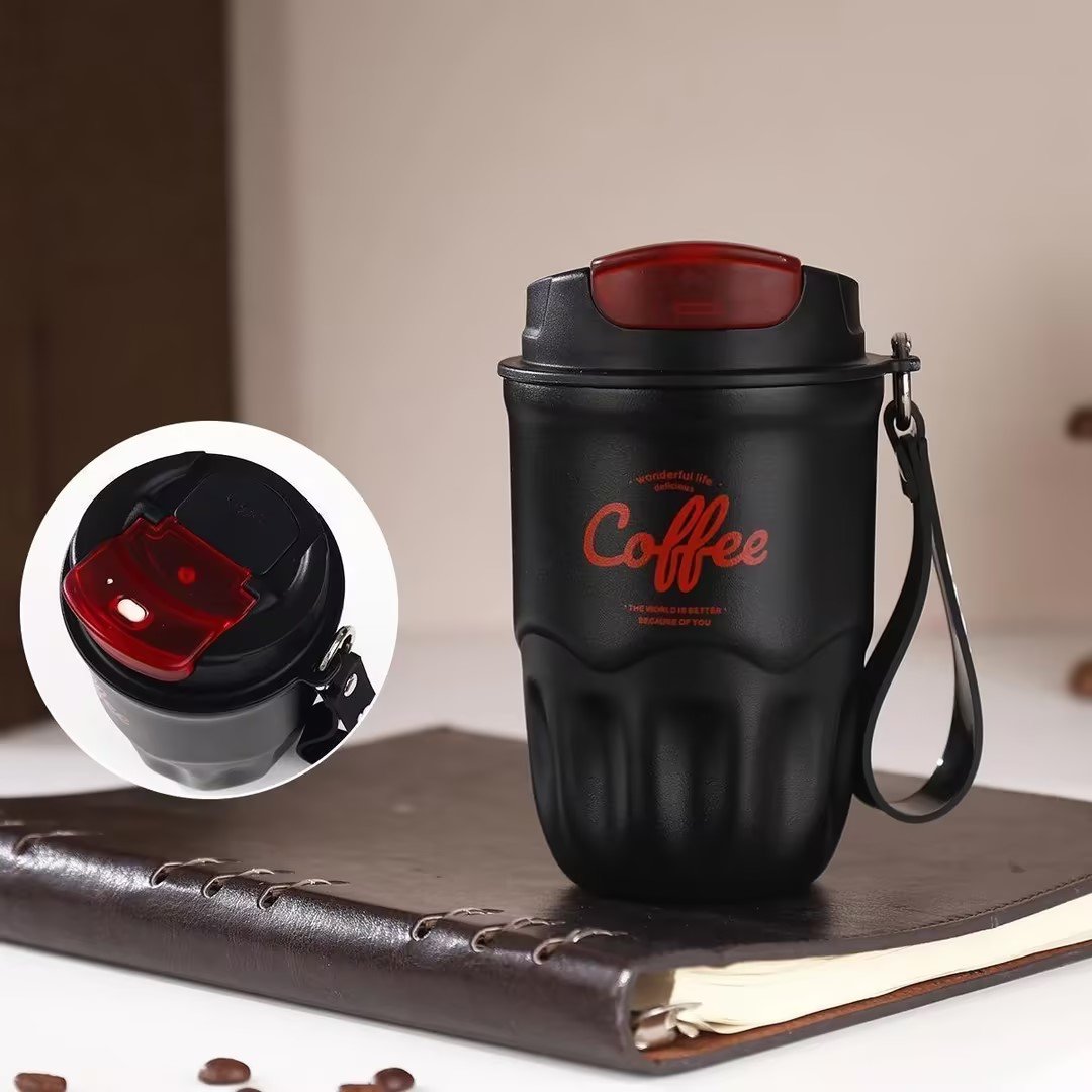Coffee Vacuum Flask, 1 Count Portable Coffee Cup with Lid & Handle, Stainless Steel Insulated Water Bottle for Home, Office, and Outdoor Use, Insulated Travel Drinkware, Travel Coffee Mugs